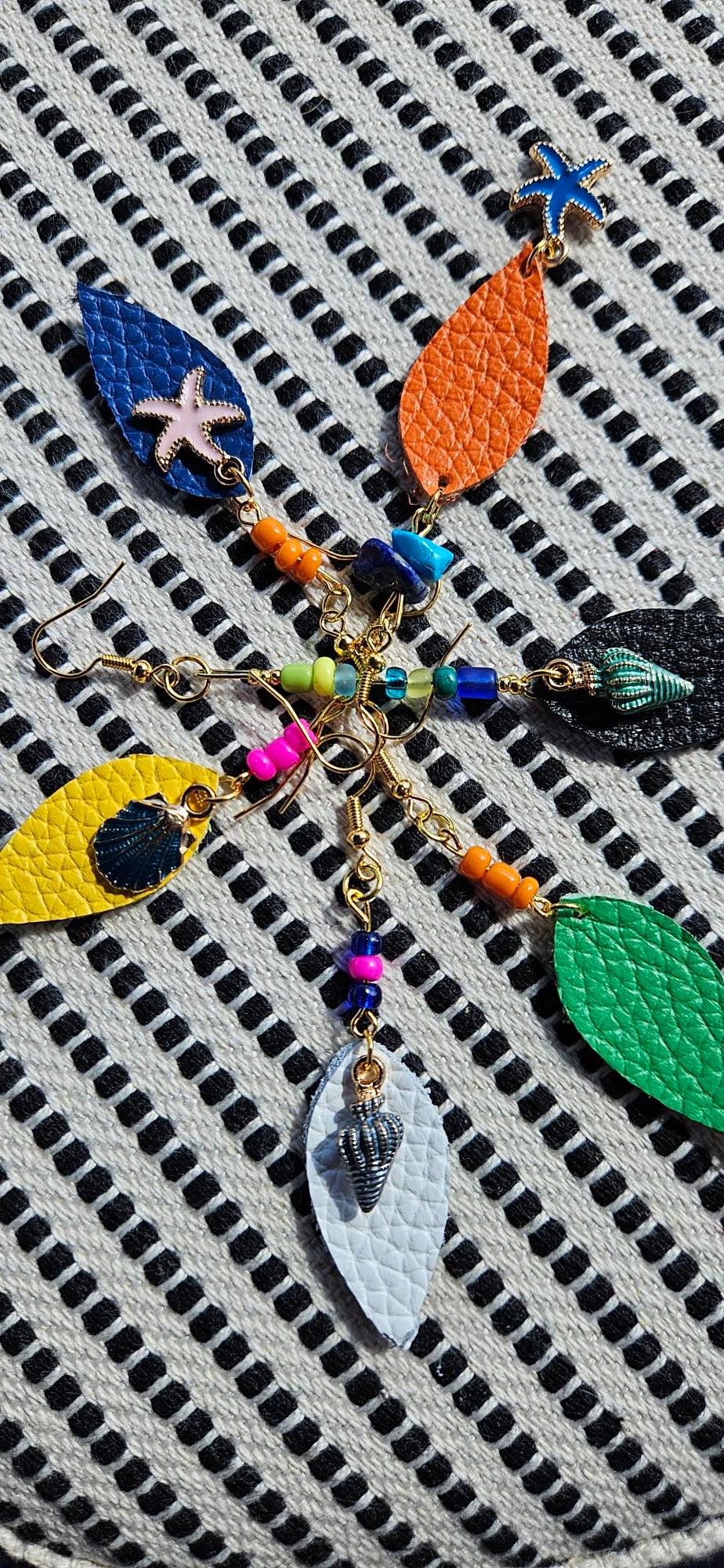 Blue/Orange Leather Earrings