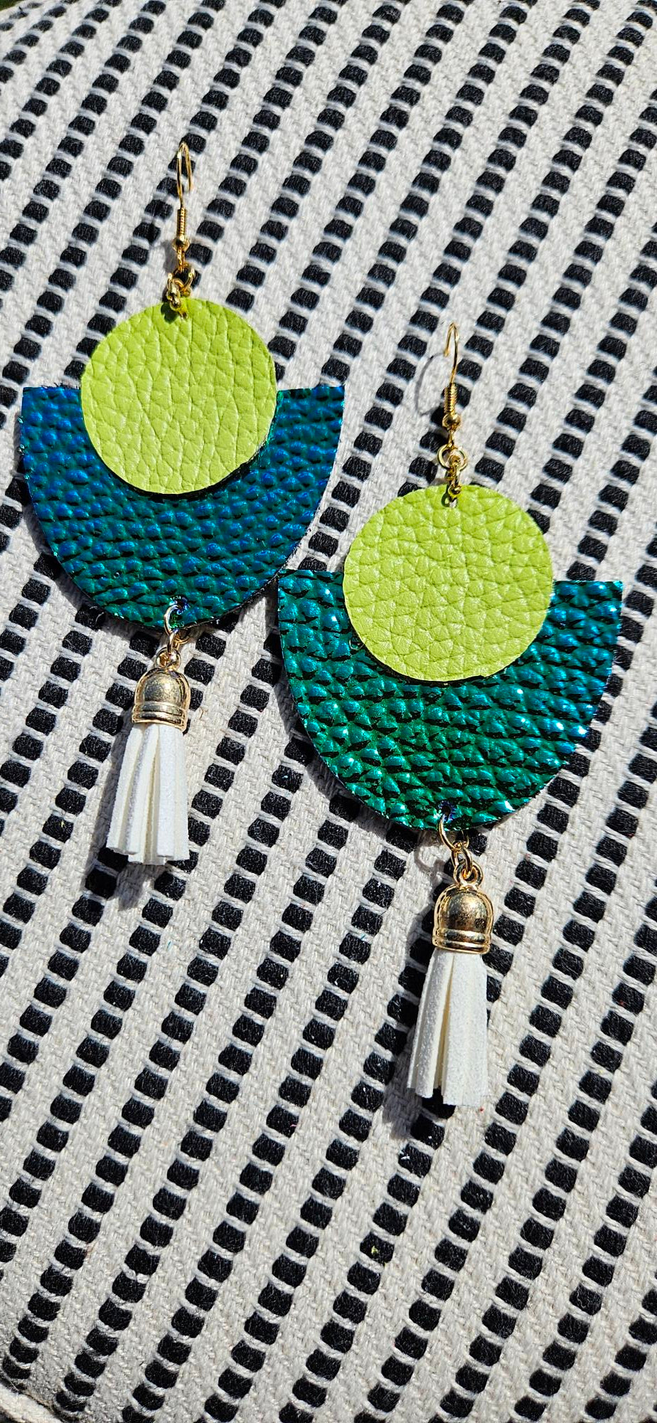 Lime Green/Iridescent Blue Green Leather Earrings