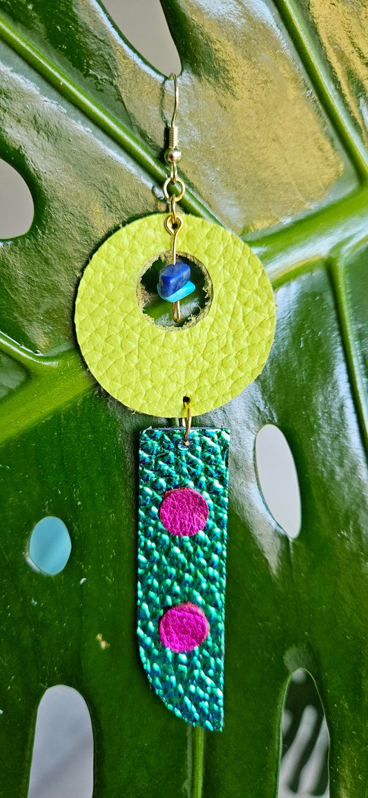 Lime Green/Blue Green Leather Earrings