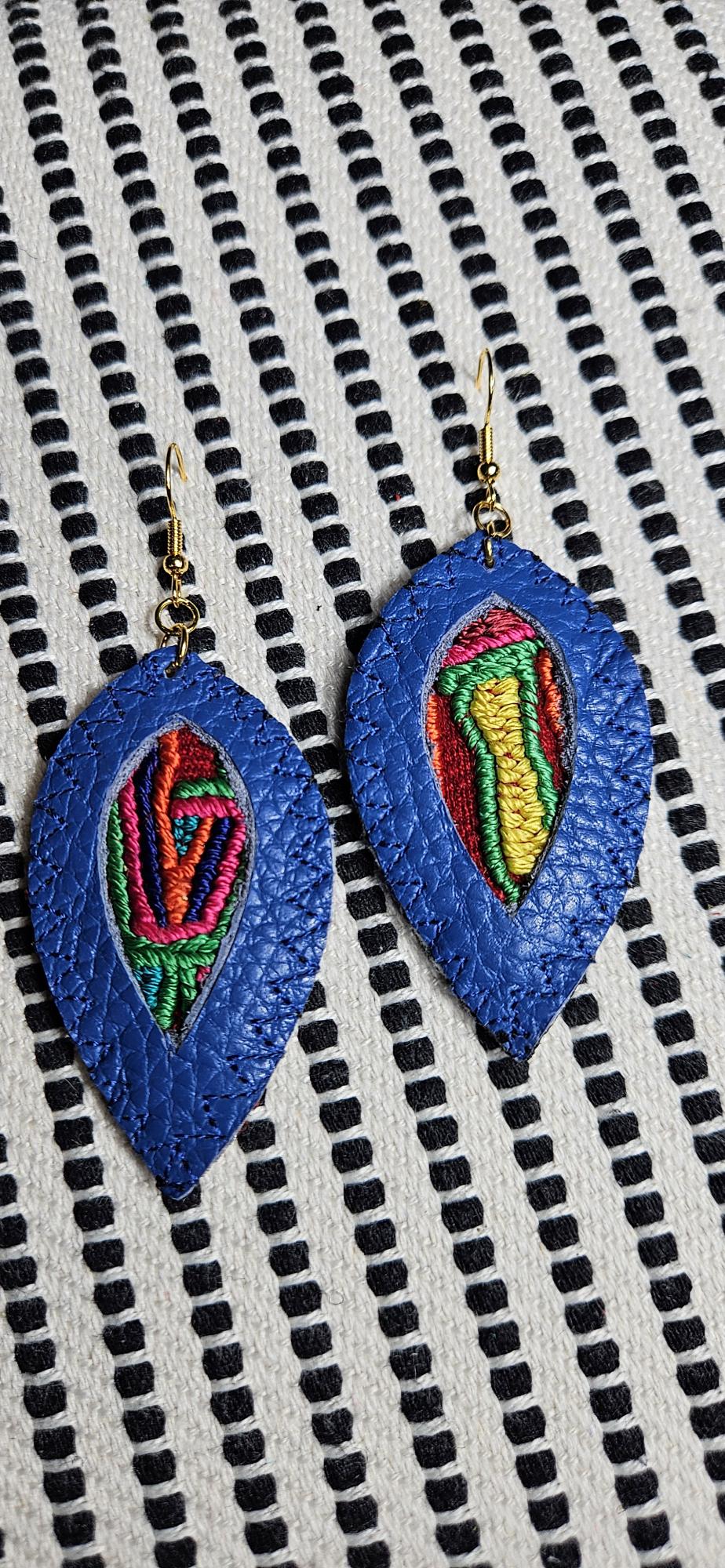 Blue Leather Earrings