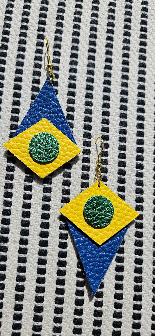 Asymmetric Blue/Yellow Leather Earrings