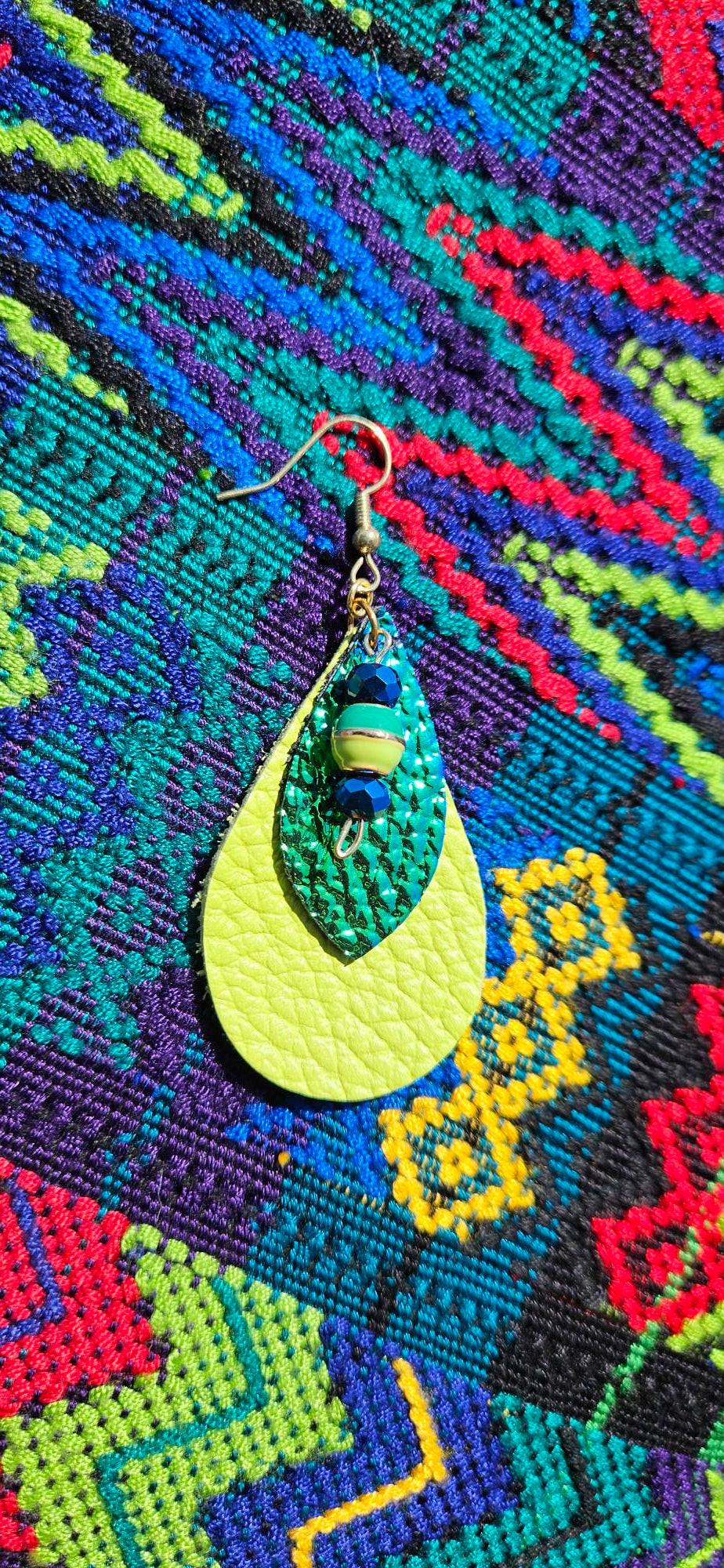 Lime Green/Blue Green Leather Earrings