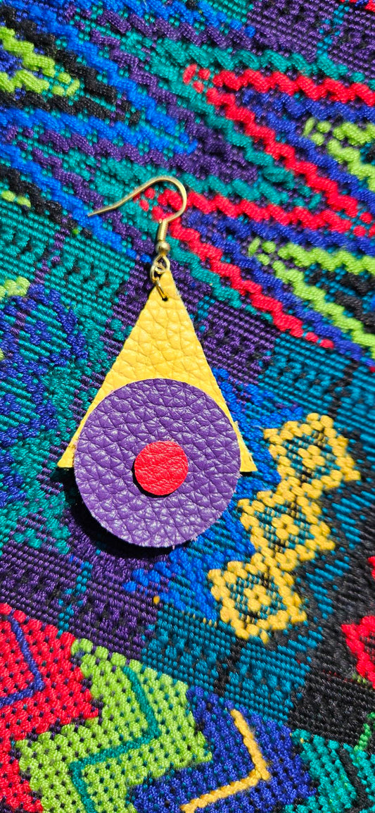 Asymmetric Purple/Yellow Leather Earrings
