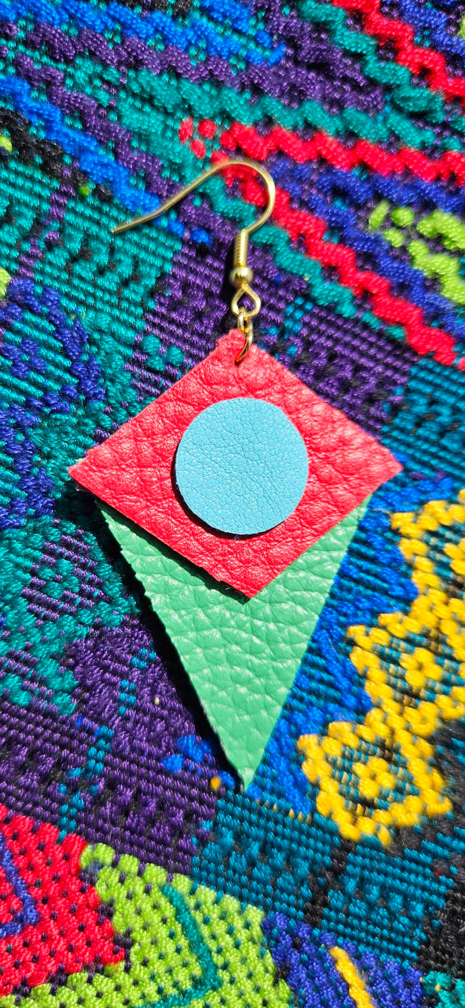 Asymmetric Red/Green Leather Earrings