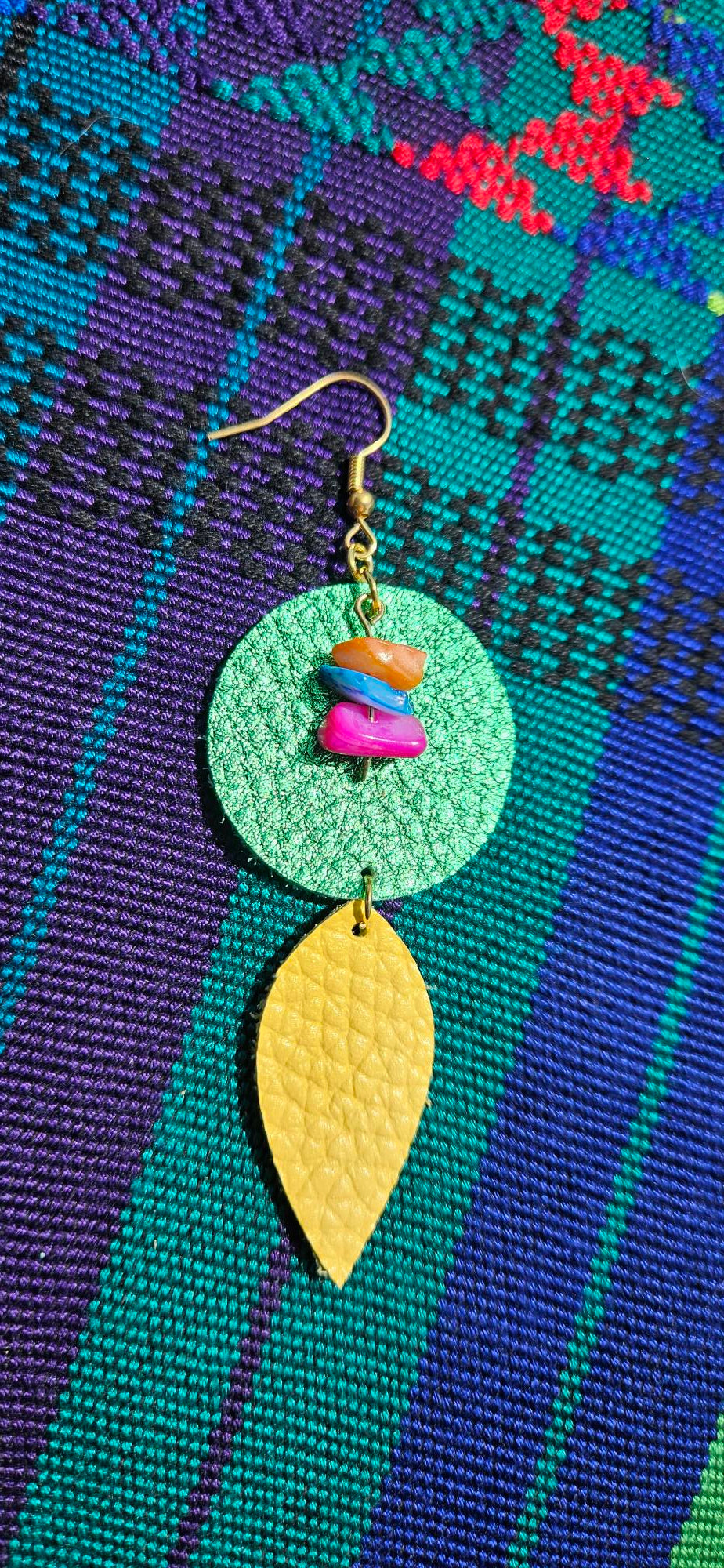 Green/Yellow Leather Earrings - Amazonia