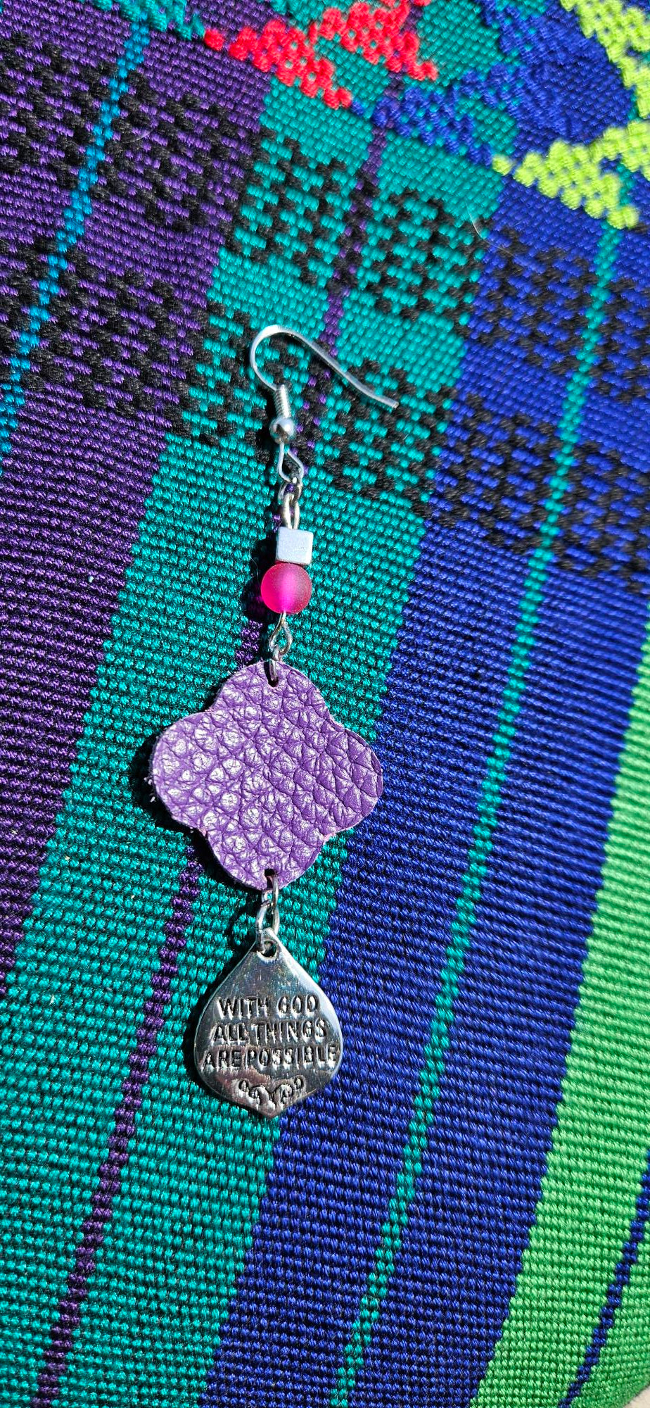 Purple Leather Earrings - All Things Are Possible