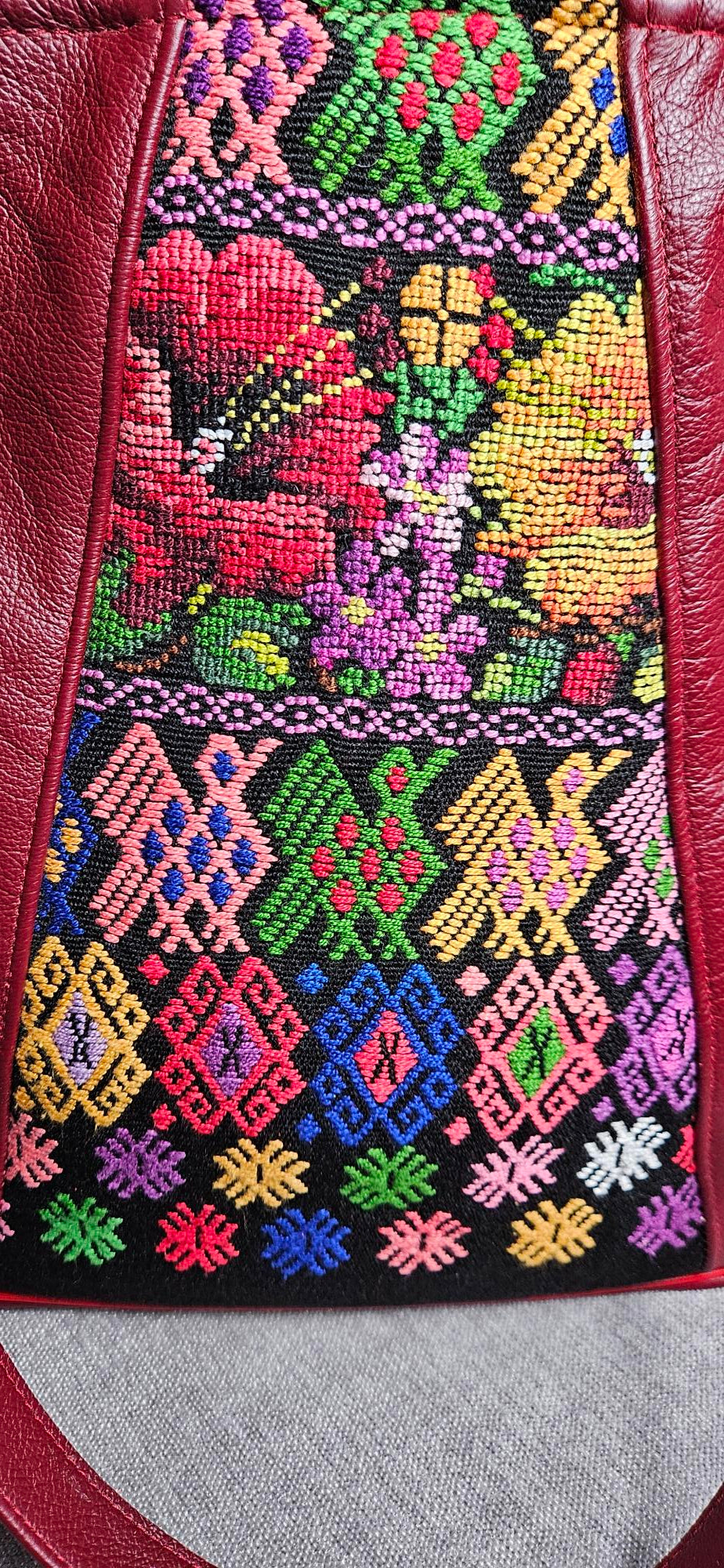 Burgundy Leather Huipil Handbag