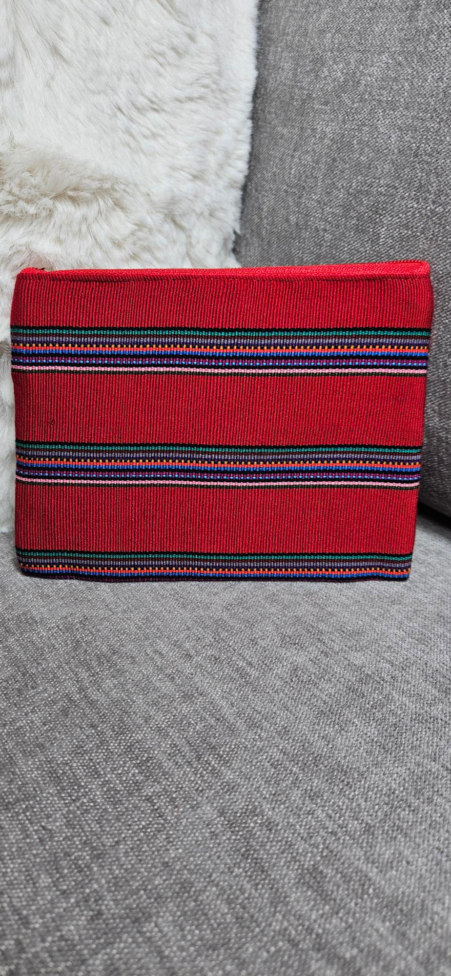 Red - Multicolor Stripe Pouch