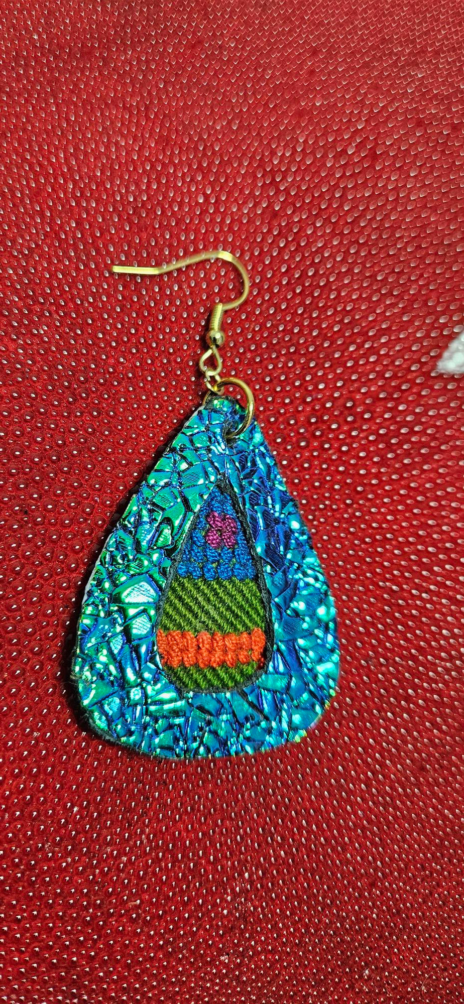 Mosaic Iridescent Blue Leather Earrings