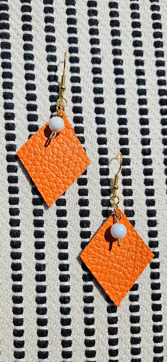 Bright Orange Leather Earrings