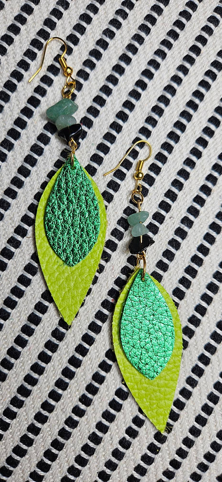 Lime Green/Metallic Green Leather Earrings