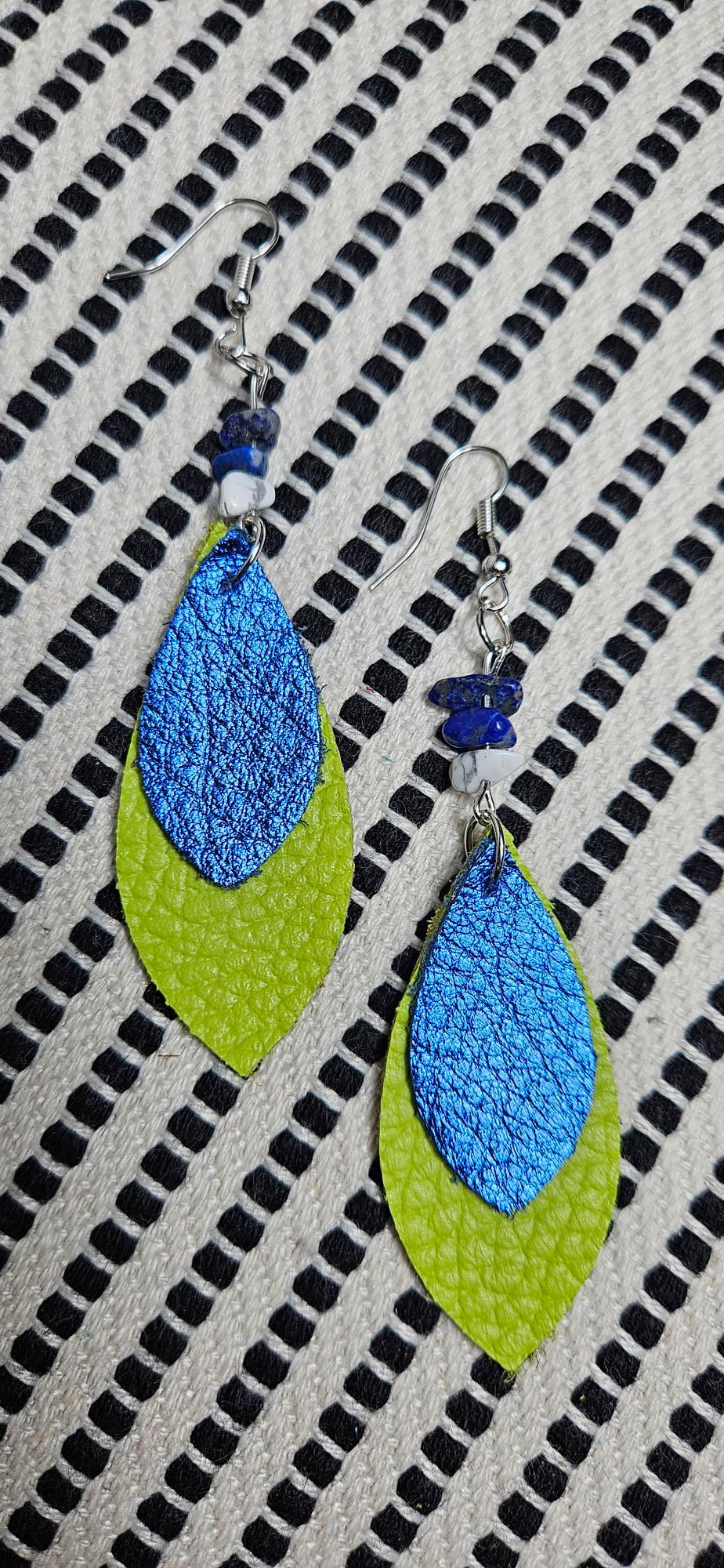 Lime Green/Metallic Blue Leather Earrings