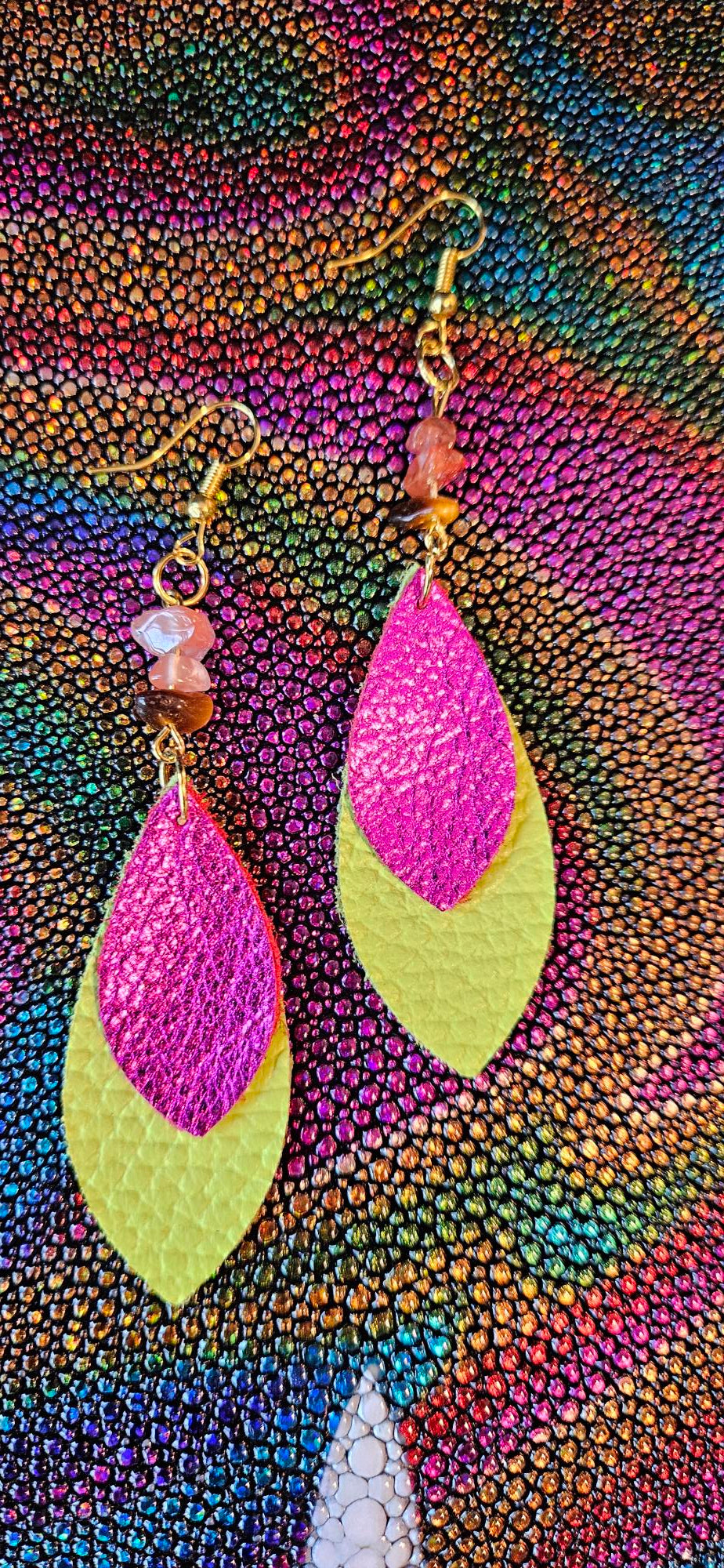 Lime Green/Metallic Hot Pink Leather Earrings
