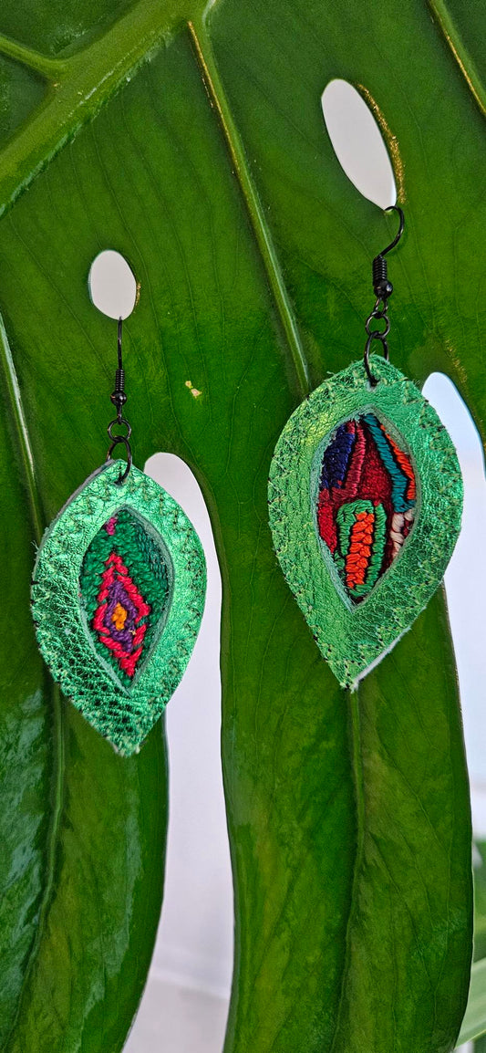 Metallic Green Leather Earrings
