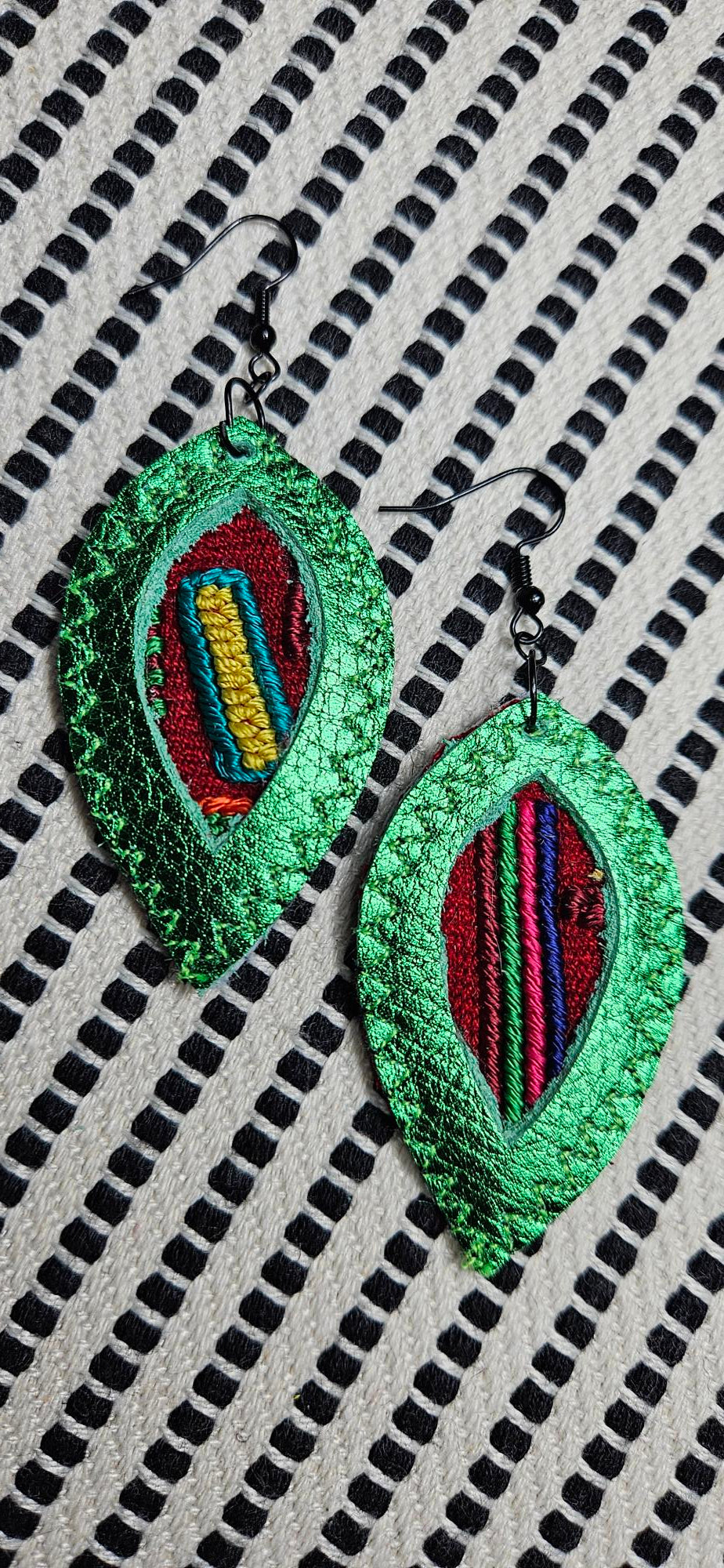 Metallic Green Leather Earrings