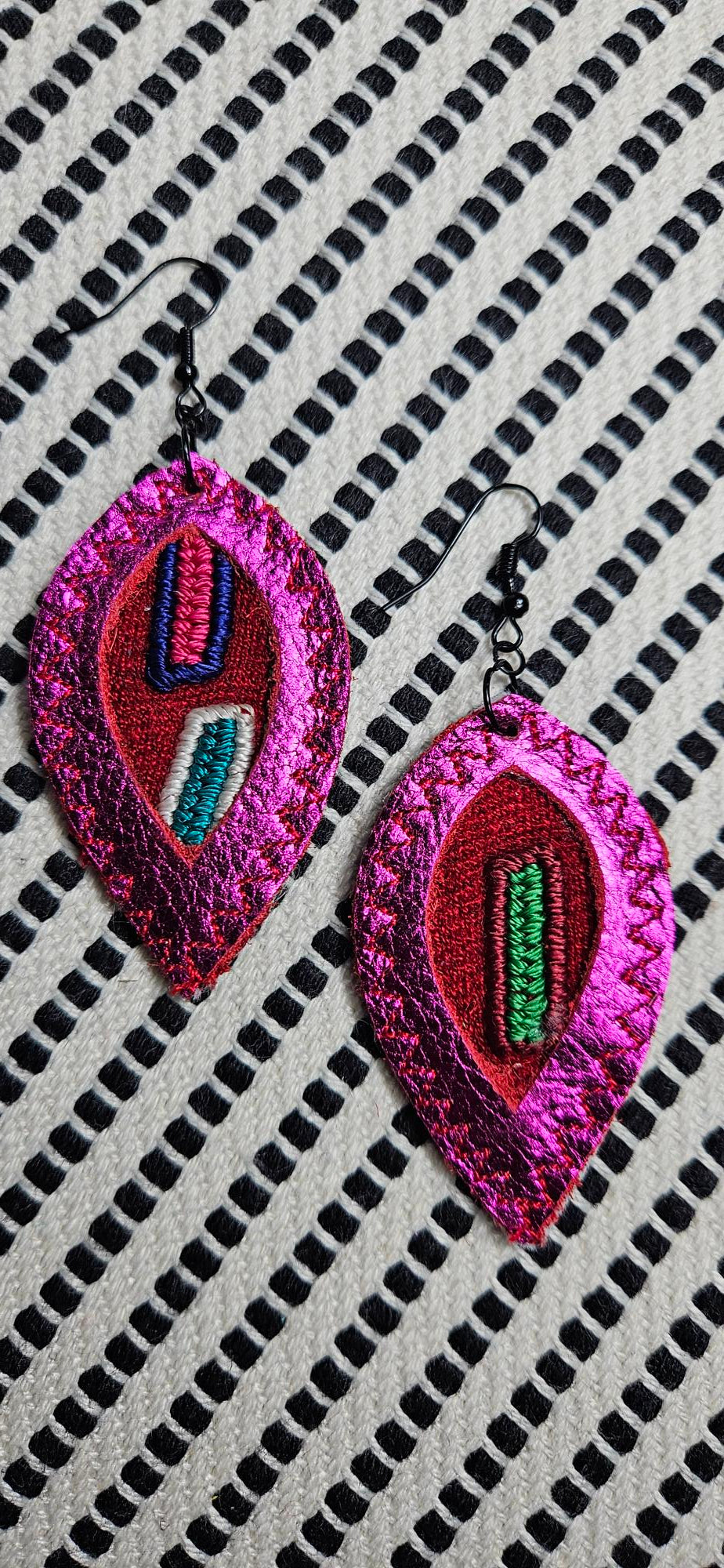 Metallic Hot Pink Leather Earrings