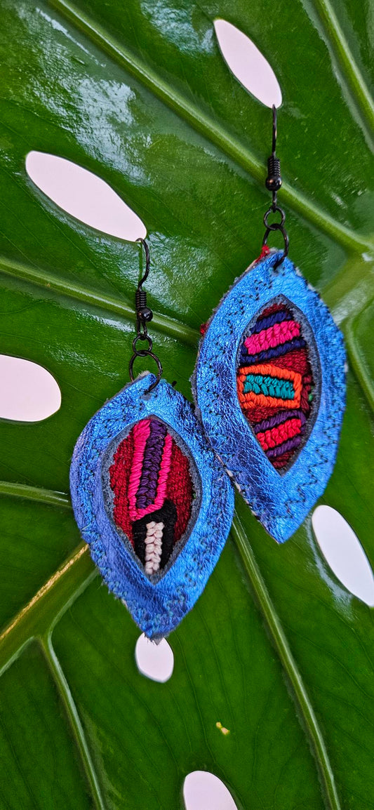 Metallic Blue Leather Earrings