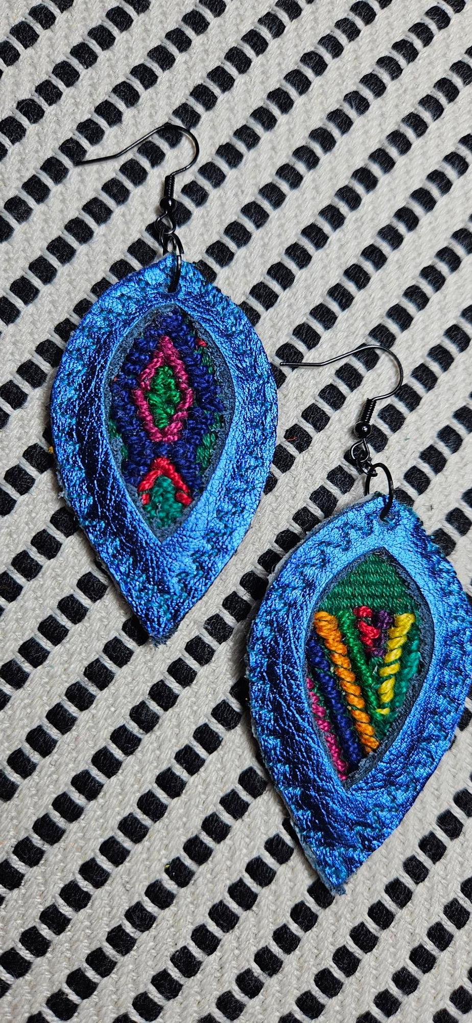 Metallic Blue Leather Earrings
