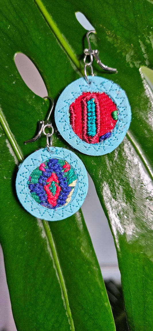 Round Baby Blue Leather Earrings