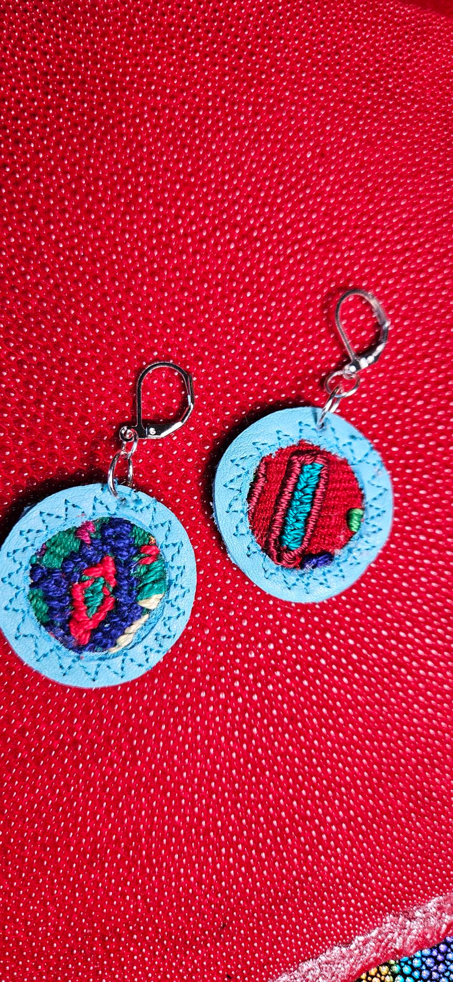 Round Baby Blue Leather Earrings