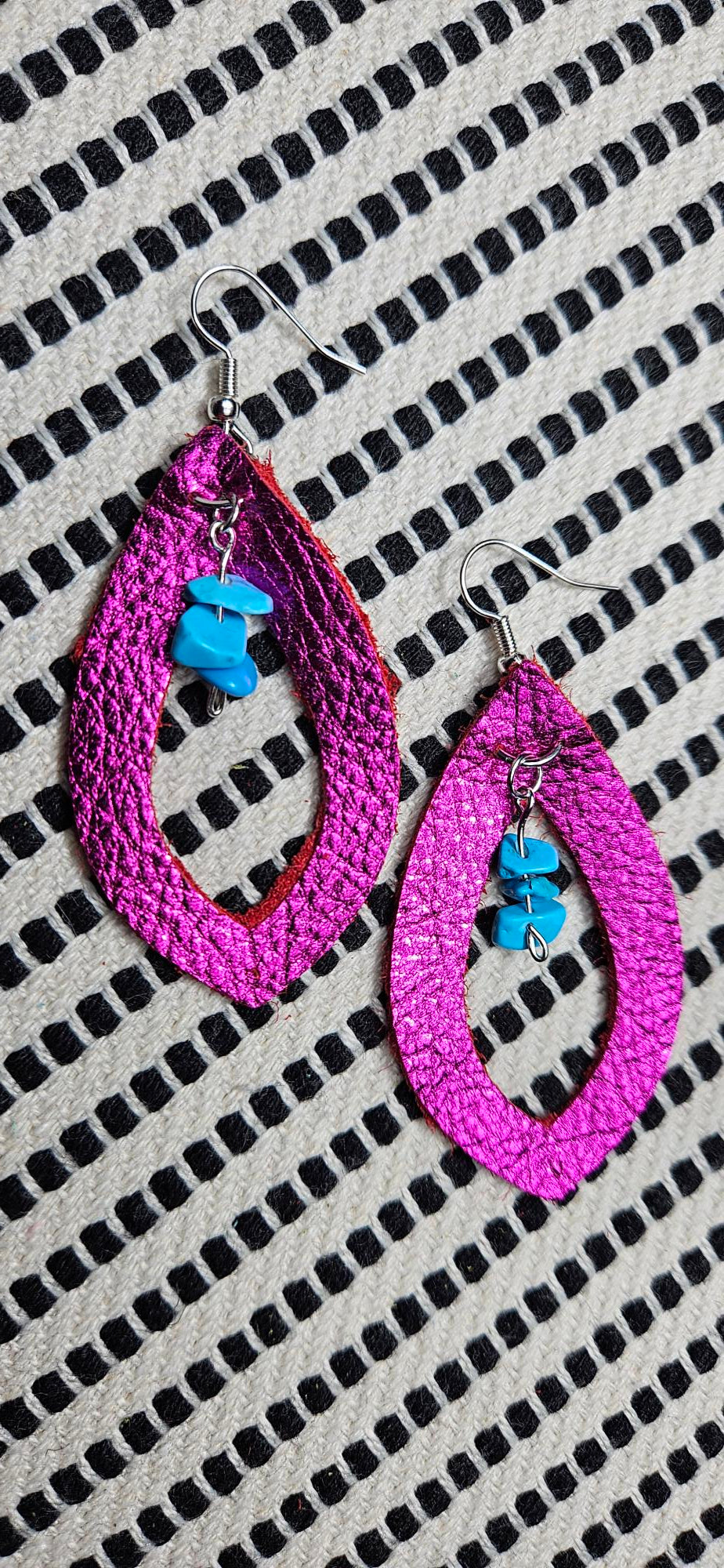 Hot Pink/Turquoise Leather Earrings
