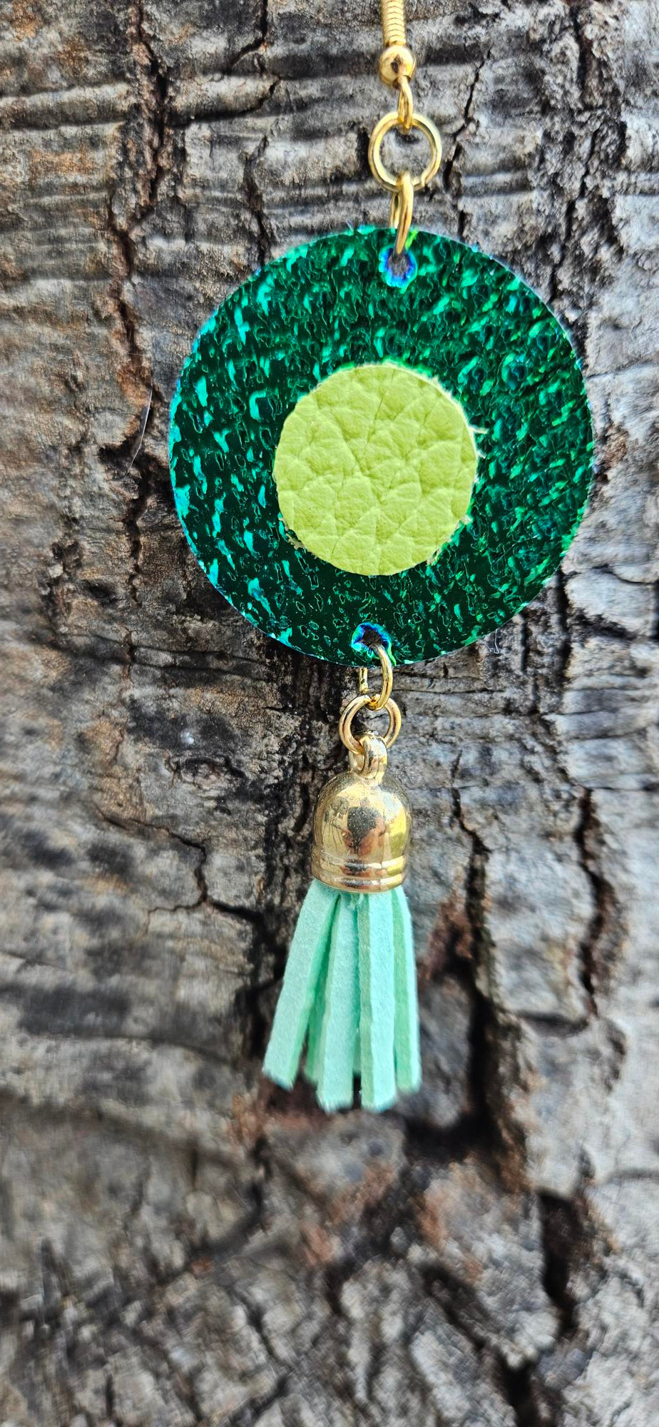 Lime Green/Iridescent Blue Green Leather Earrings