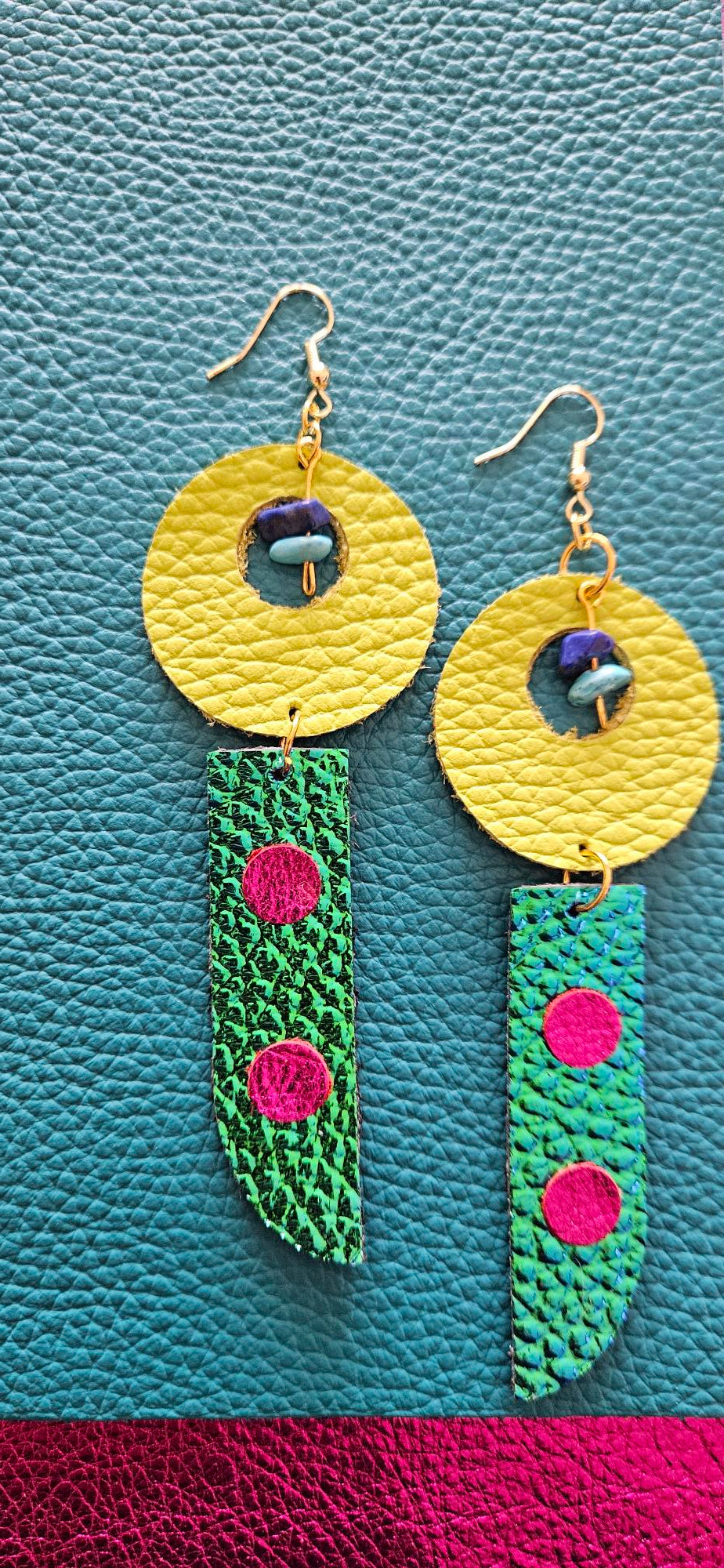 Lime Green/Blue Green Leather Earrings