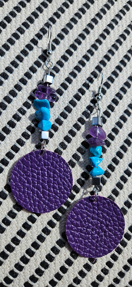 Purple/Turquoise Leather Earrings
