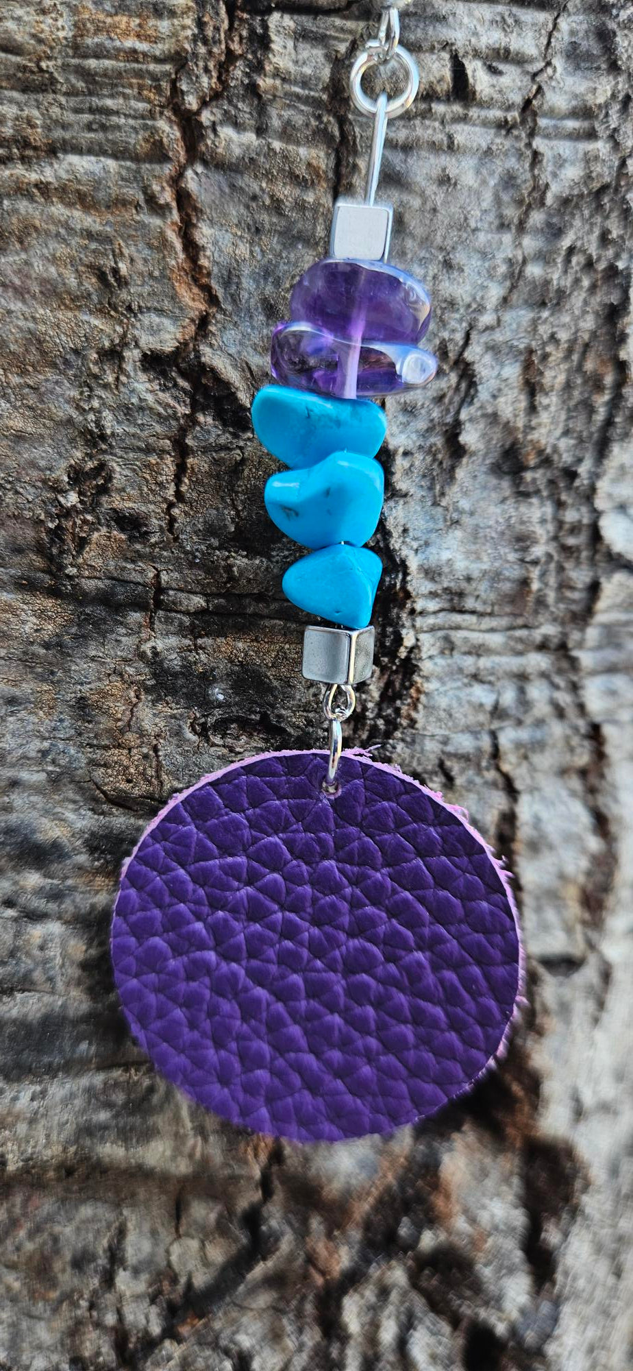 Purple/Turquoise Leather Earrings