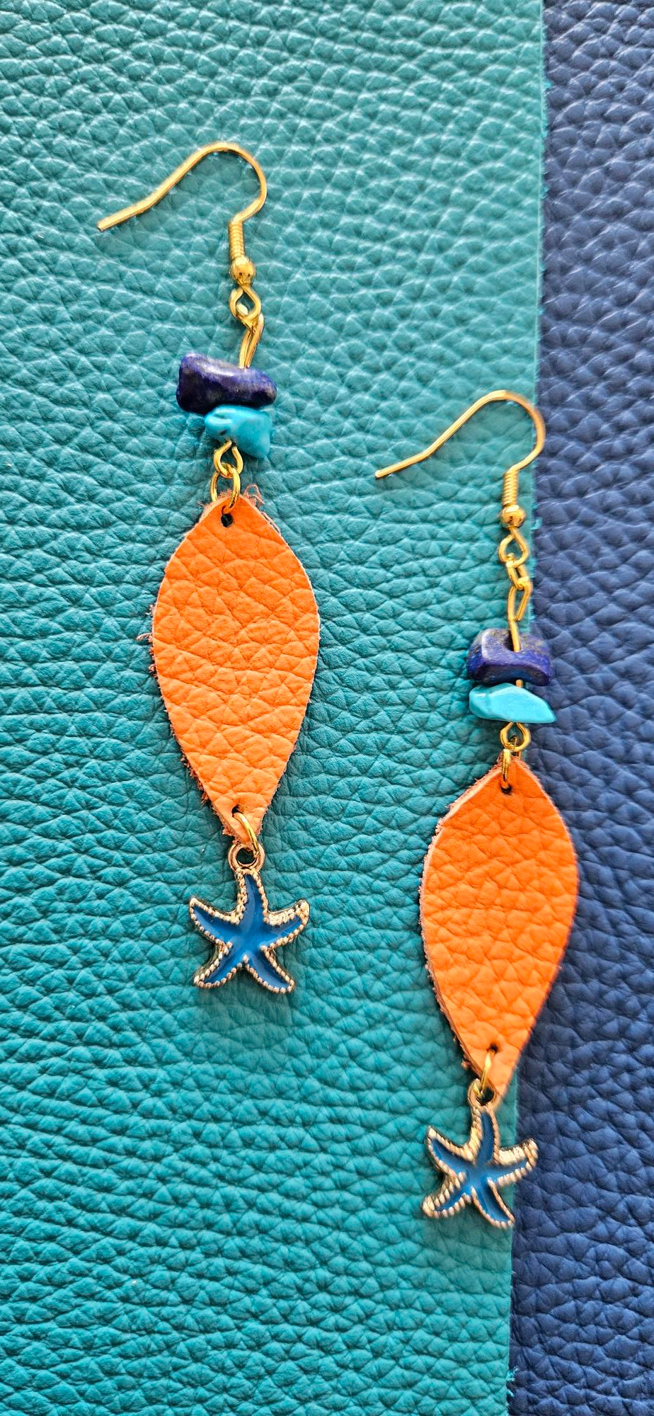 Orange/Turquoise Leather Earrings