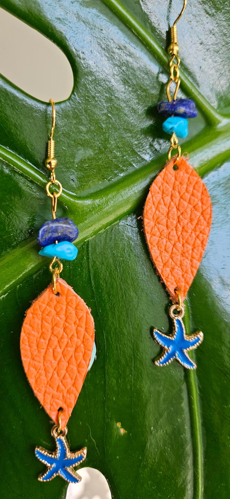 Orange/Turquoise Leather Earrings