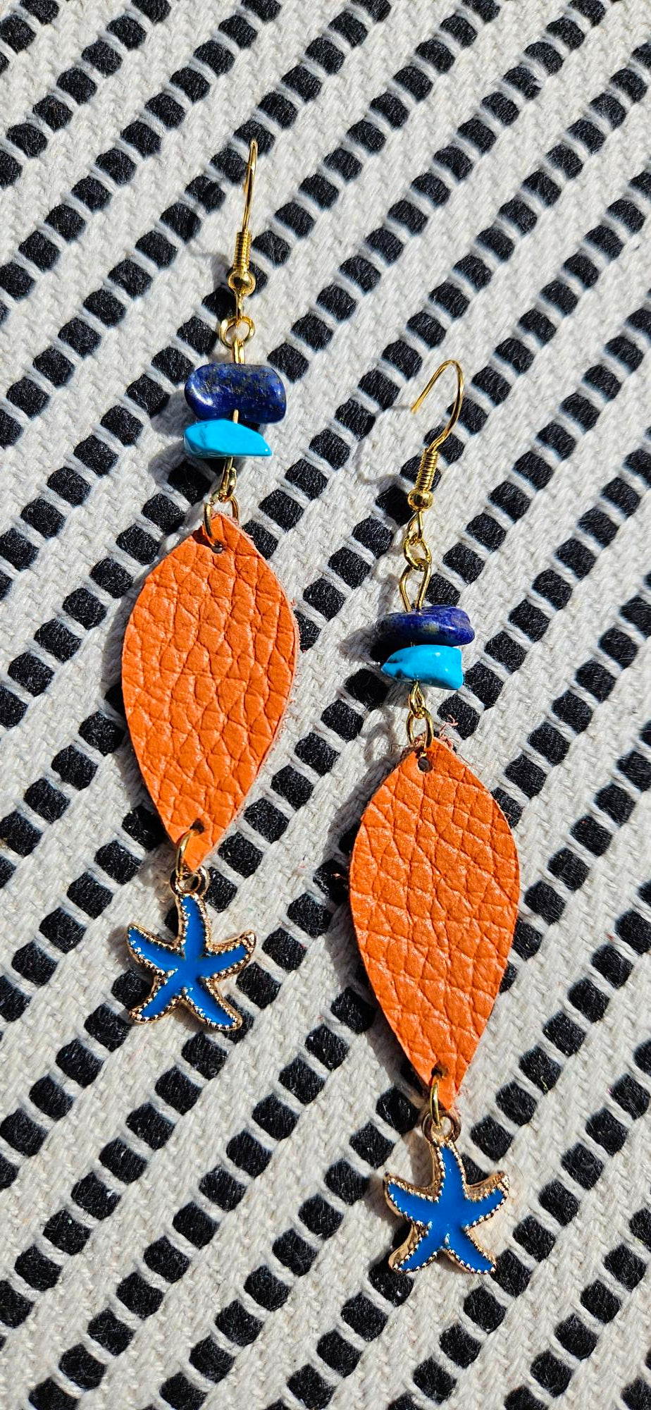 Orange/Turquoise Leather Earrings