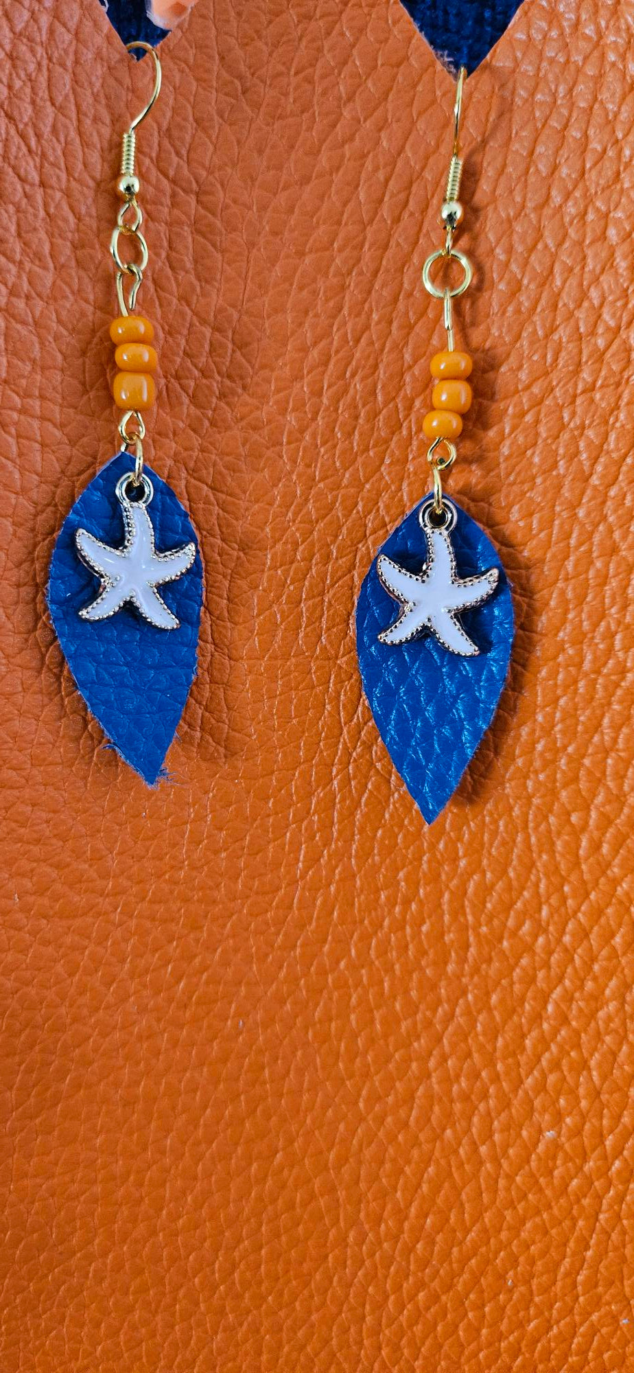 Blue/Orange Leather Earrings