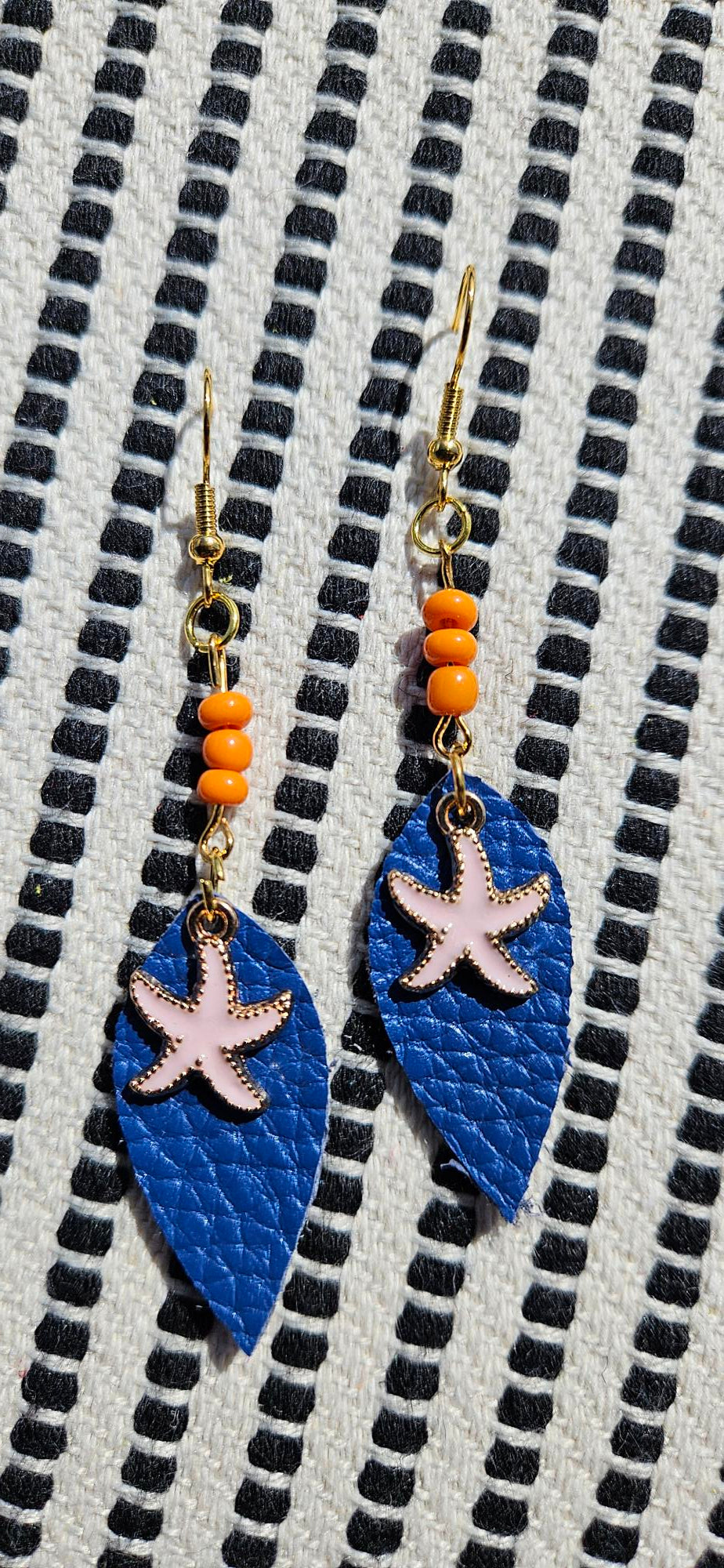 Blue/Orange Leather Earrings