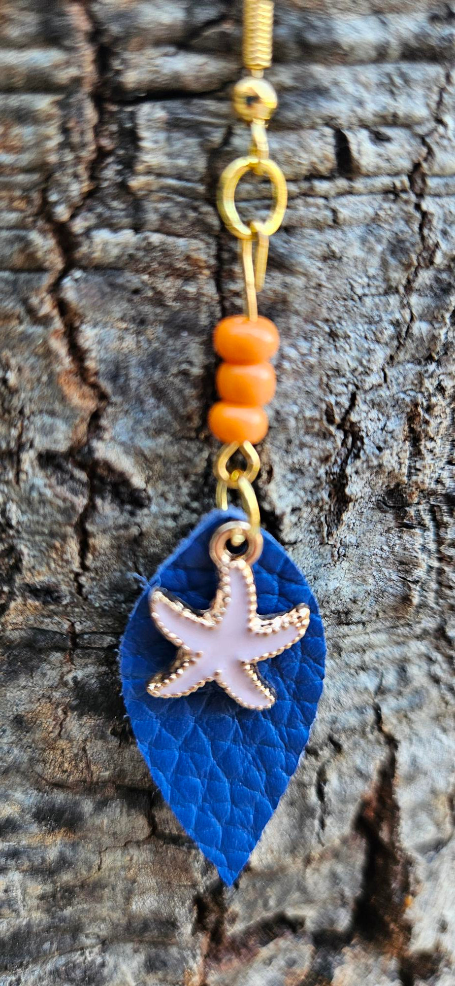 Blue/Orange Leather Earrings