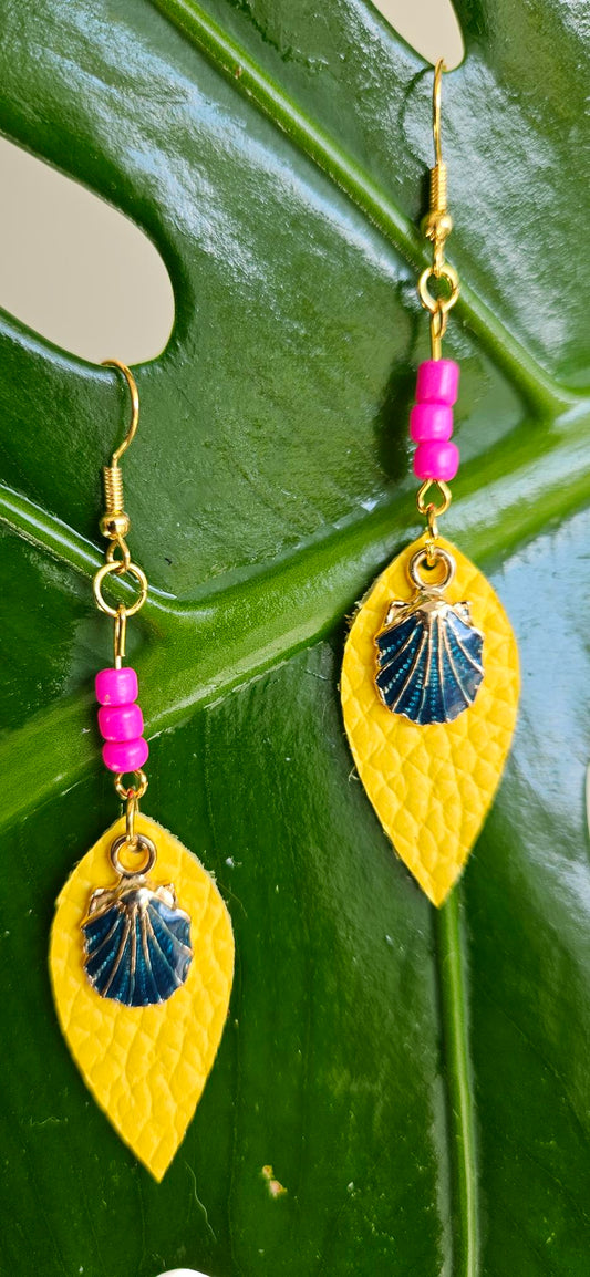 Yellow/Pink Leather Earrings
