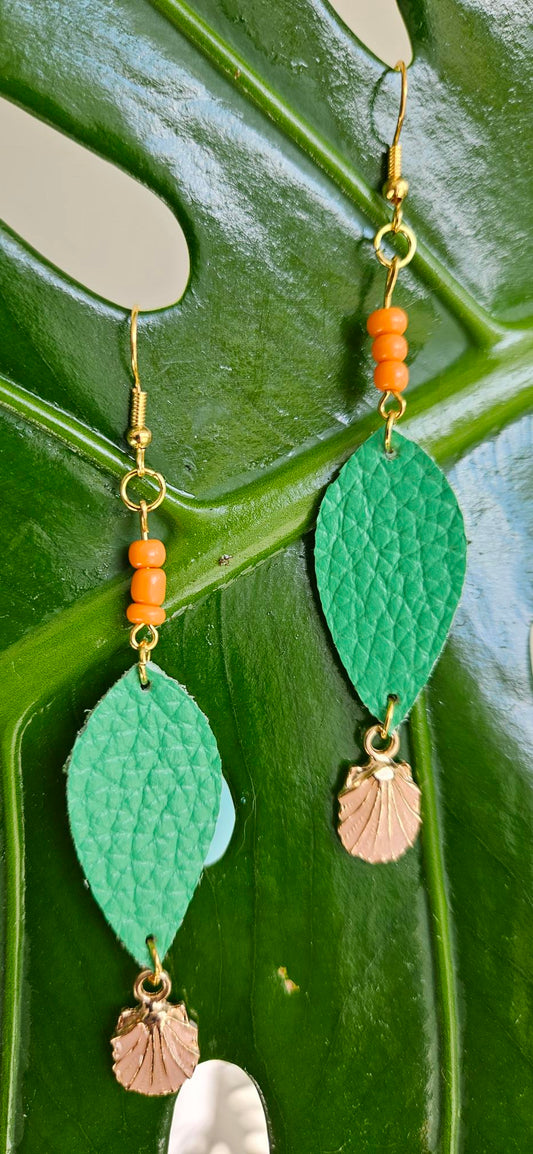 Green/Orange Leather Earrings