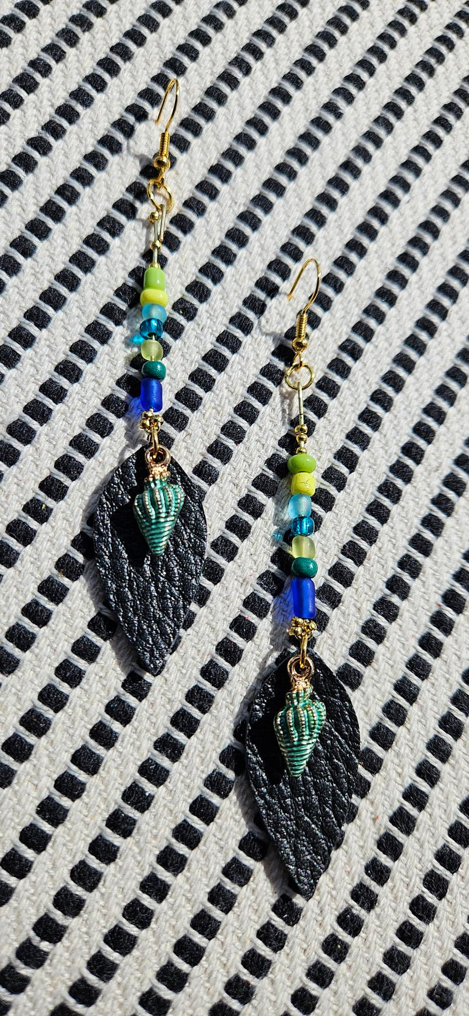 Black/Blue/Green Leather Earrings