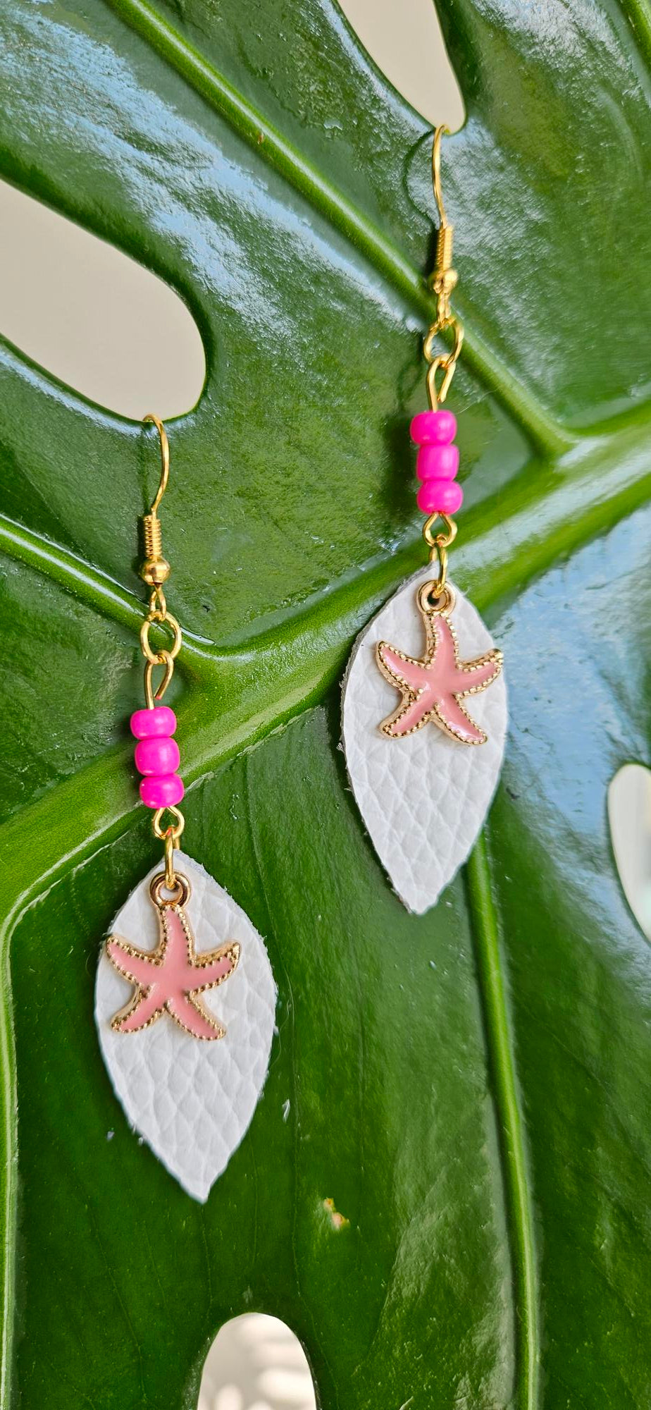 White/Pink Leather Earrings