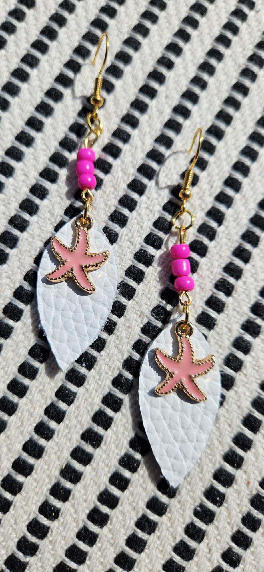 White/Pink Leather Earrings