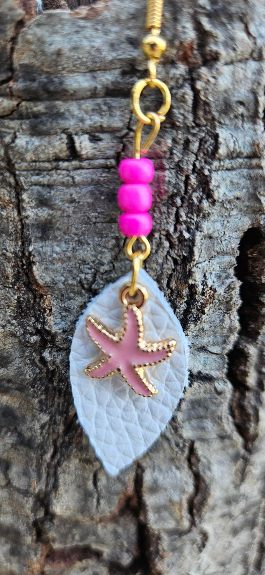 White/Pink Leather Earrings