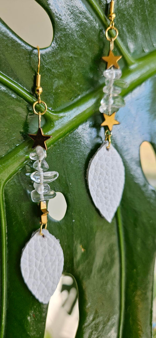 White/Gold Leather Earrings