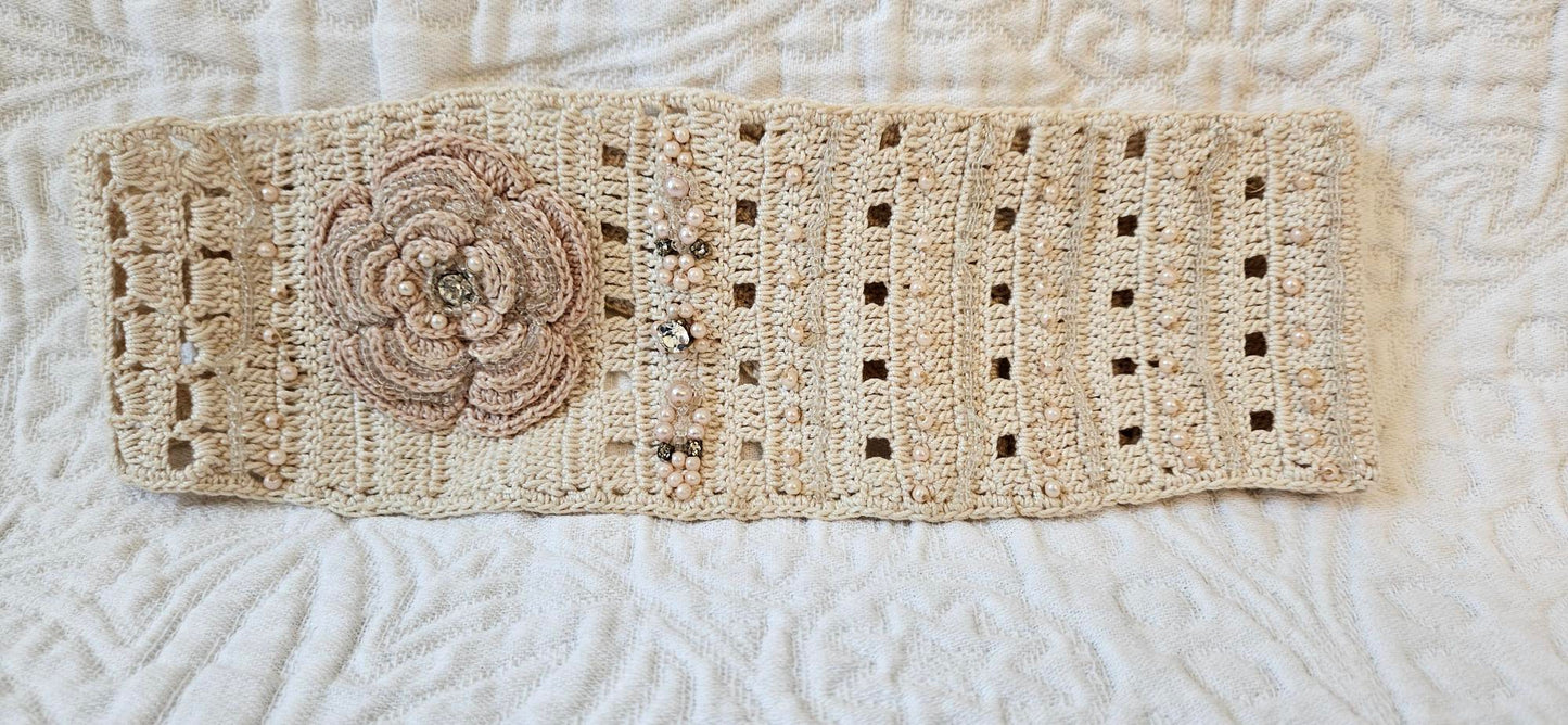 Crochet Headband - Beige Floral