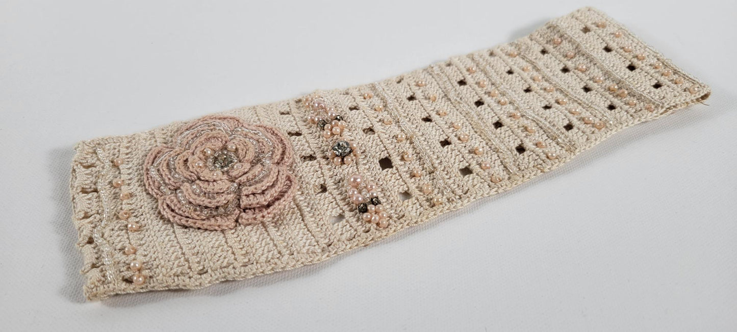 Crochet Headband - Beige Floral