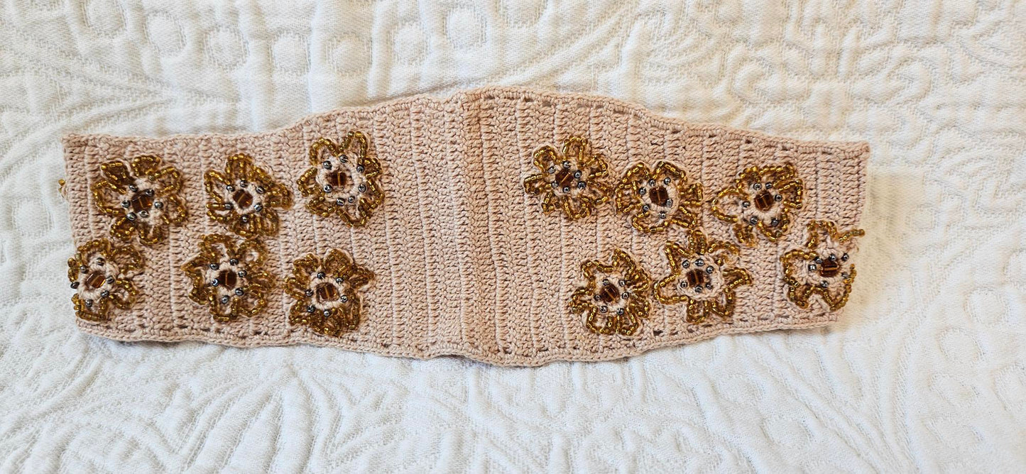 Crochet Headband - Floral Beige/Amber