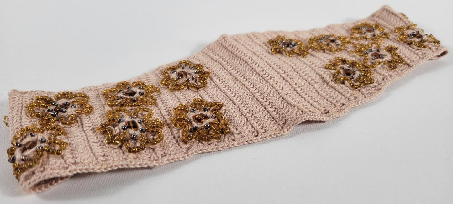 Crochet Headband - Floral Beige/Amber