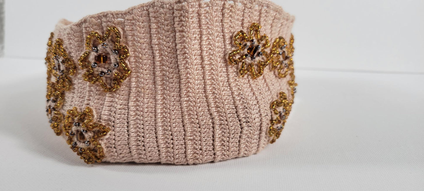 Crochet Headband - Floral Beige/Amber