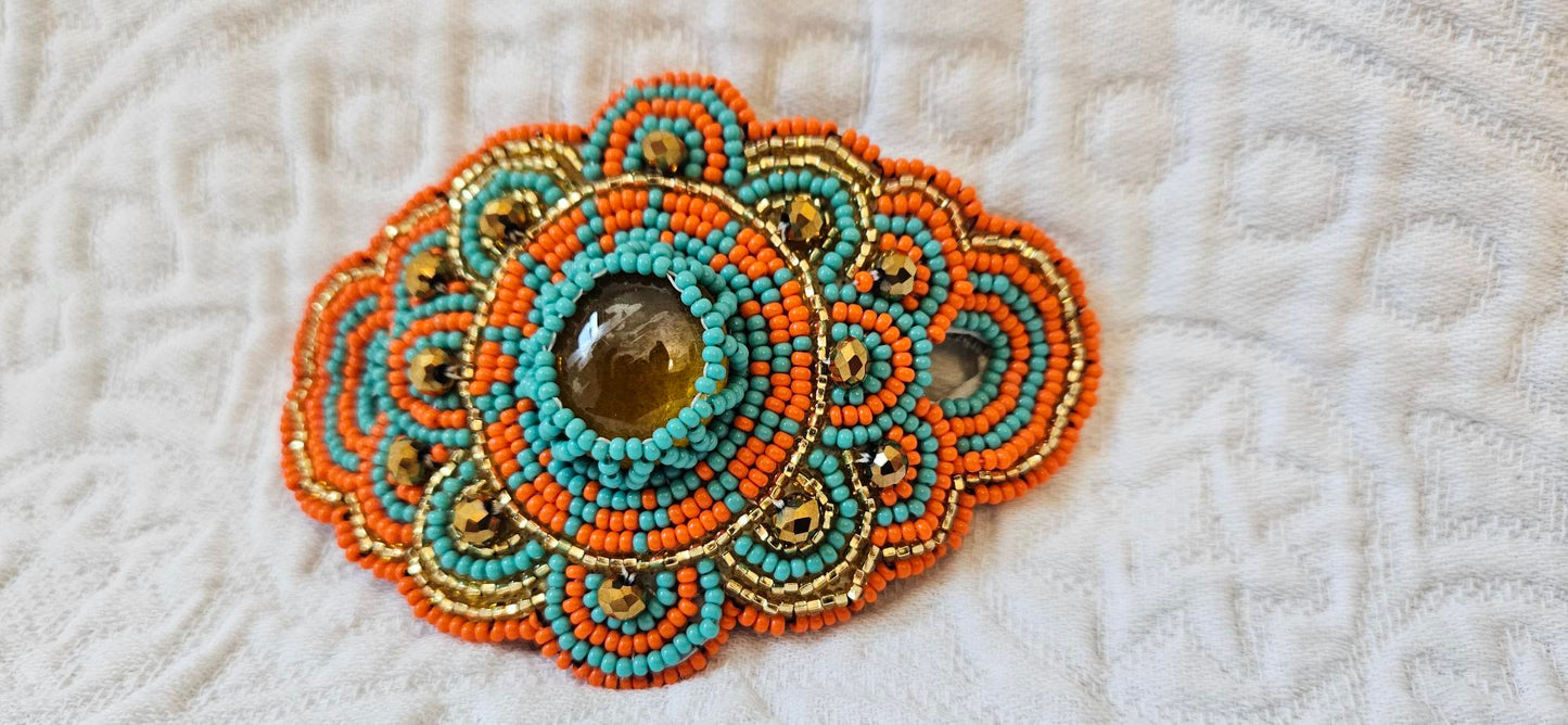 Hair Barrette with Stick - Orange/Turquoise