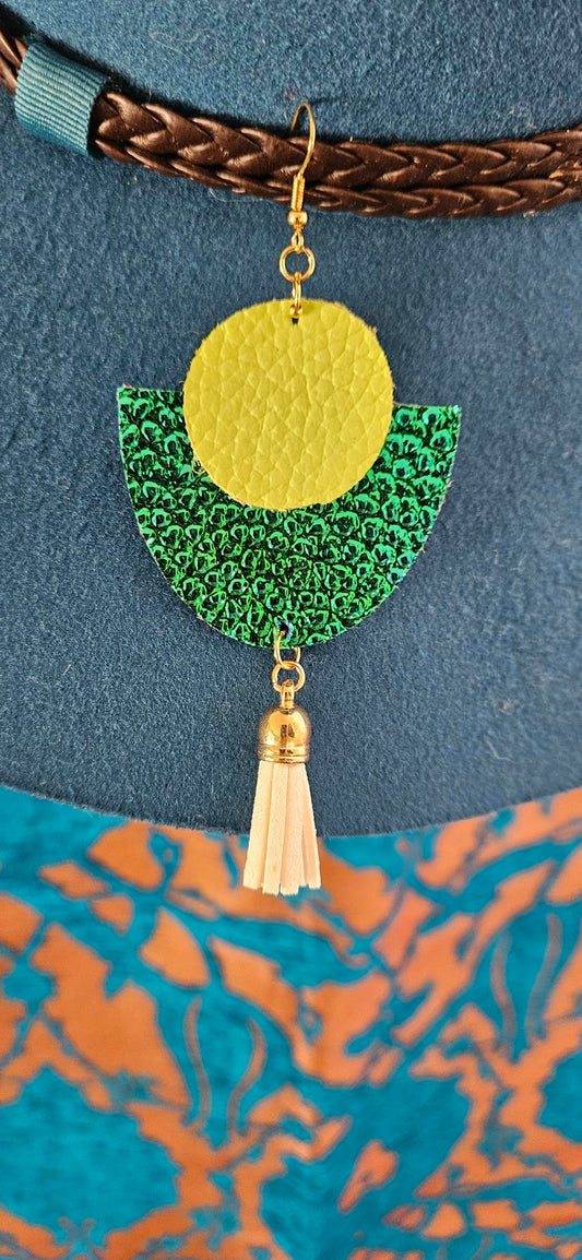 Lime Green/Iridescent Blue Green Leather Earrings