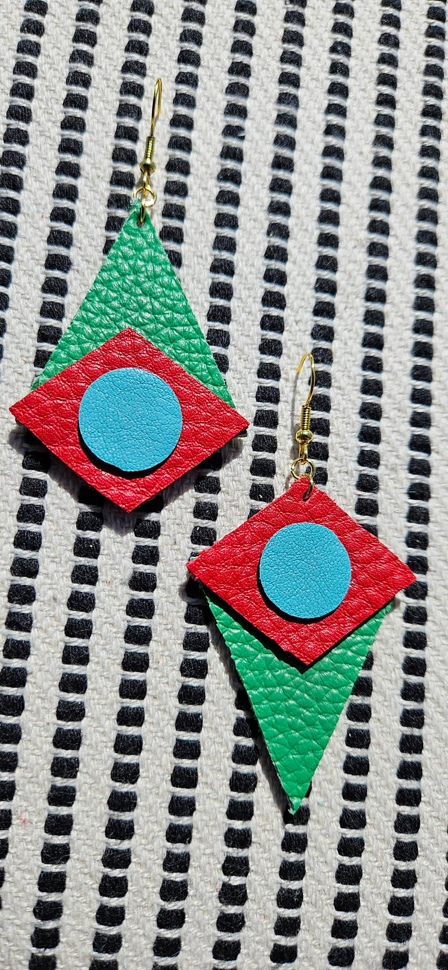 Asymmetric Red/Green Leather Earrings